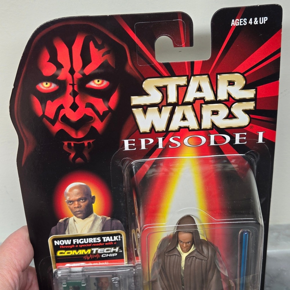 1998- Star Wars MACE WINDU JEDI Action Figure Hasbro Episode I w/ Commtech Chip - Picture 4 of 6